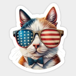 Cat With Usa Flag Sunglasses Sticker